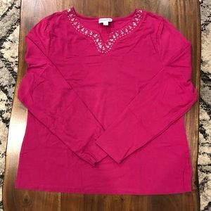 Breckenridge XL long sleeve tee with bling! Hot pink cotton/spandex